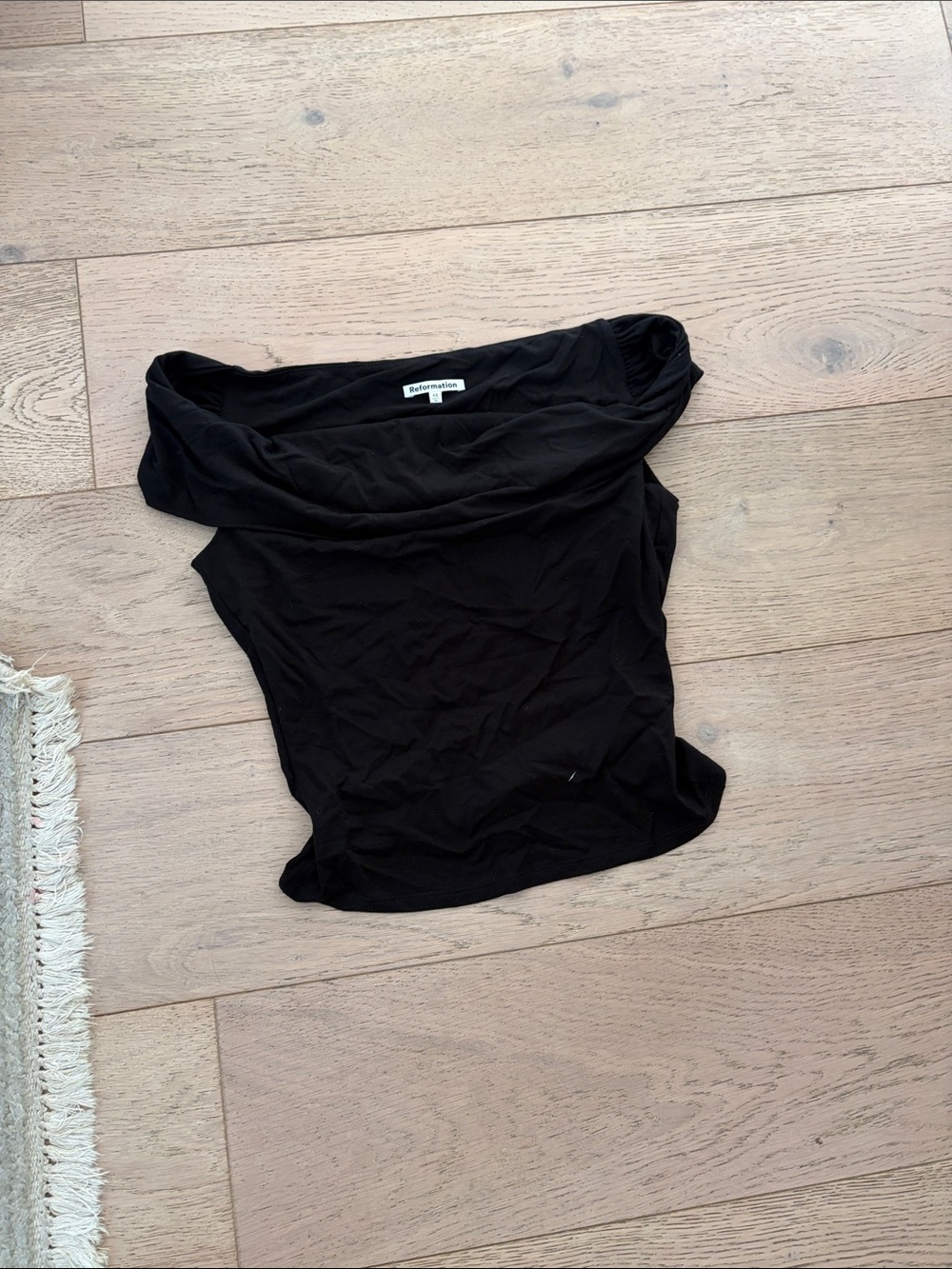 Reformation Black Off-The-Shoulder Crop Top